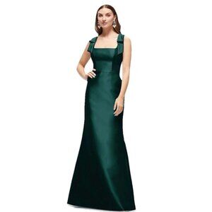 ALFRED SUNG Evergreen Satin Fit & Flare Maxi Dress Sz 8 NWT